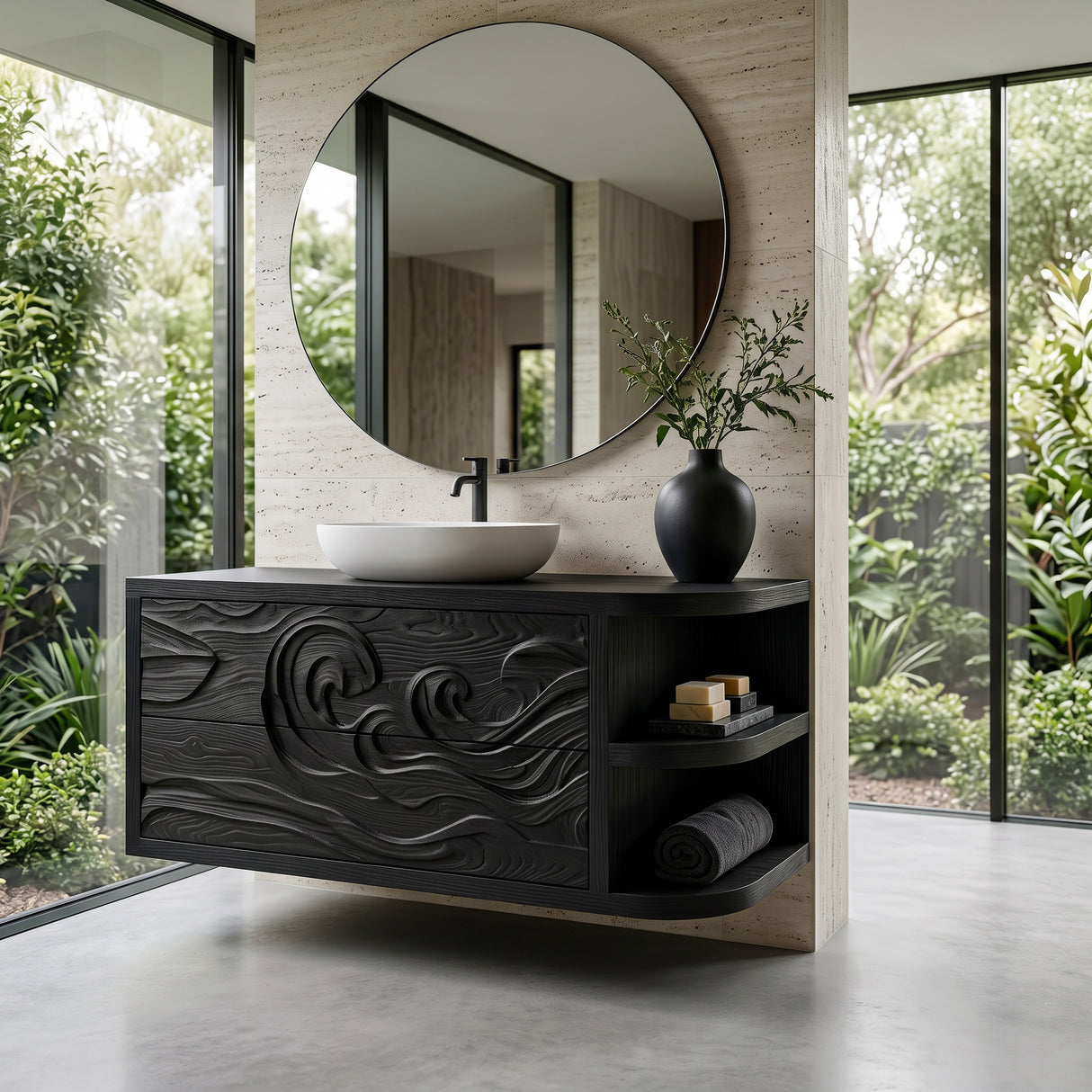 Contemporary Bathroom Vanity With Integrated 3-Tier Side Shelf For Bathroom