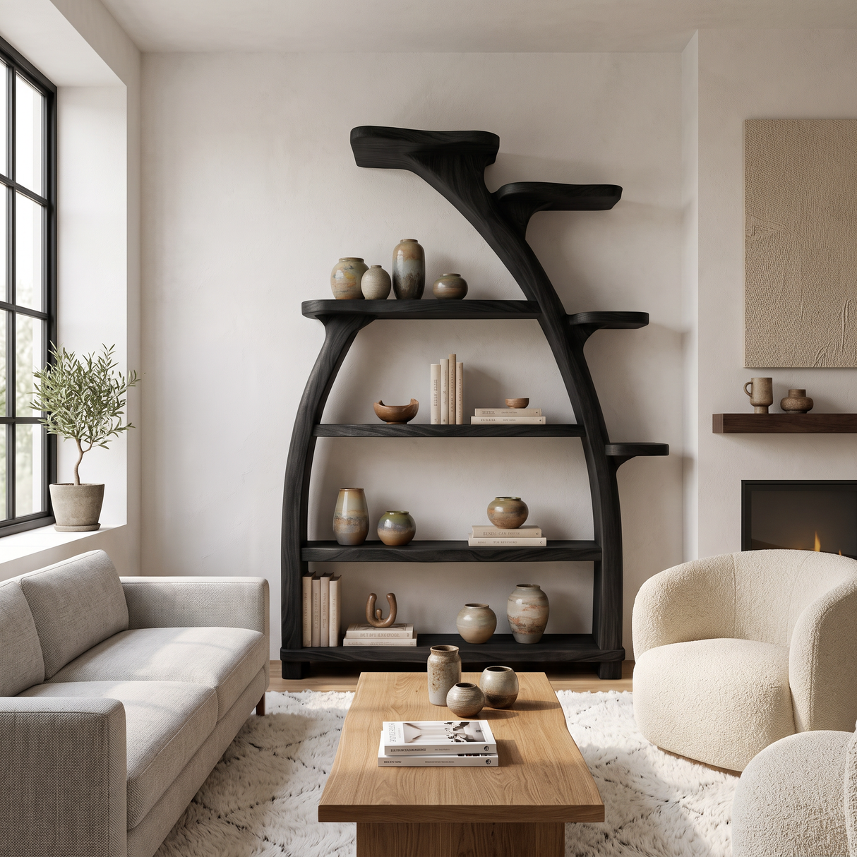 Organic Wooden Bookshelf Tree Inspired For Living Room