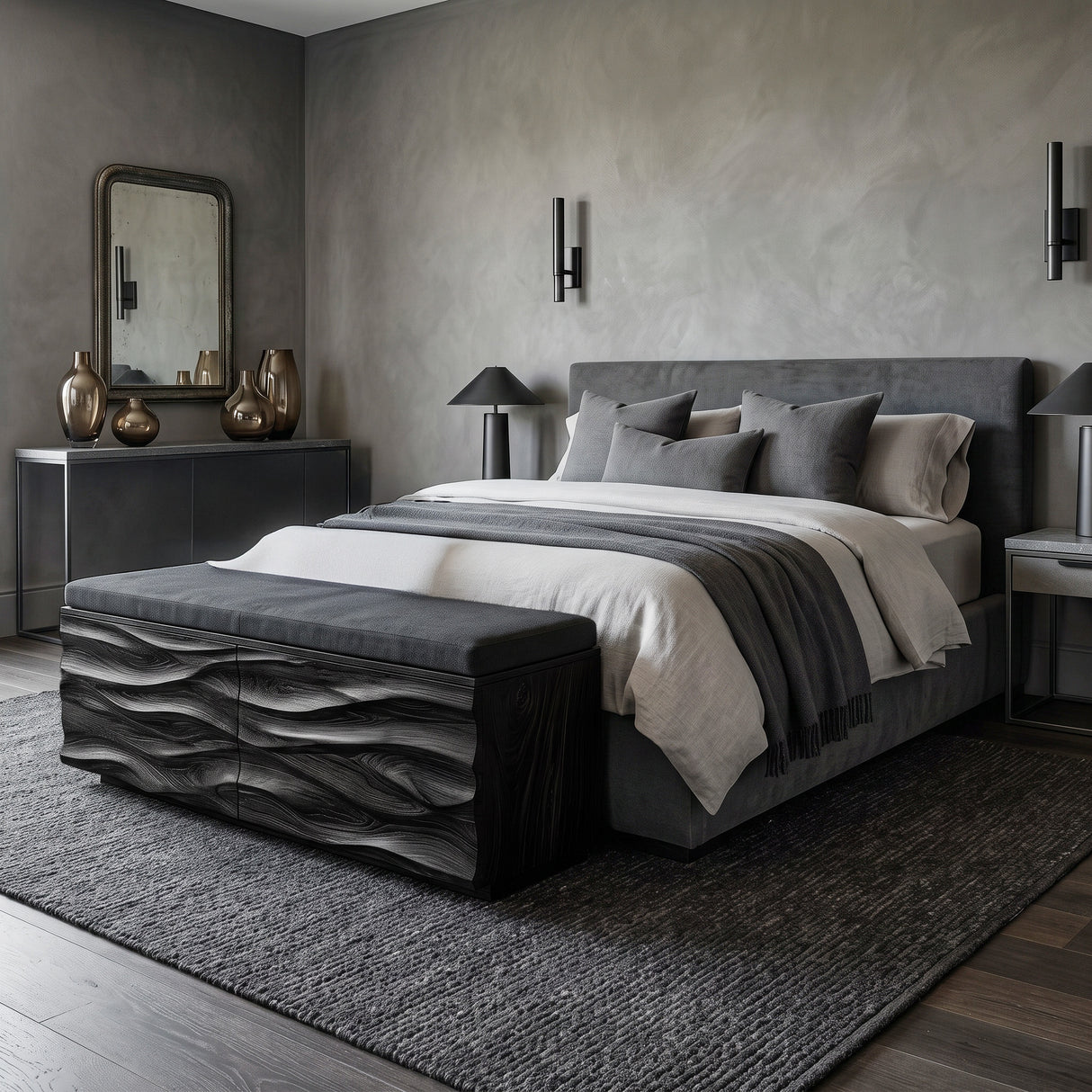 Modern Wave Storage Bench For Home Decor