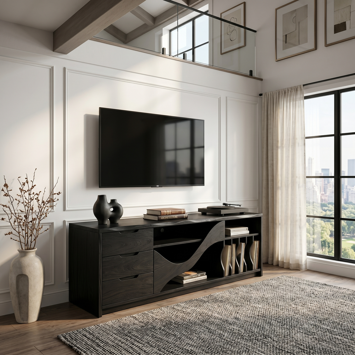 Industrial Wooden TV Cabinet Contemporary Loft Living