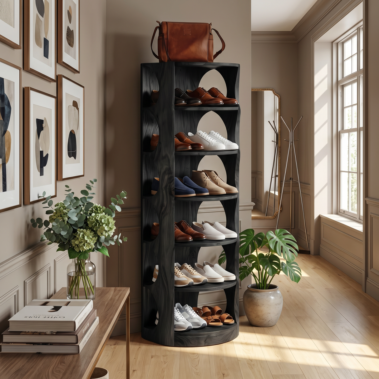 Mid Century Vertical Shoe Rack For Hallway Closet Placement