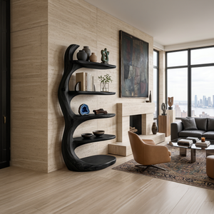 Modern Wooden Bookshelf Biomorphic For Luxury Living Room