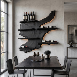 Rustic Live Edge Wine Rack Shelf With LED For Bar