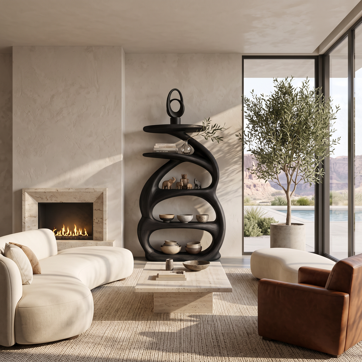 Organic Curved Bookcase For Modern Home