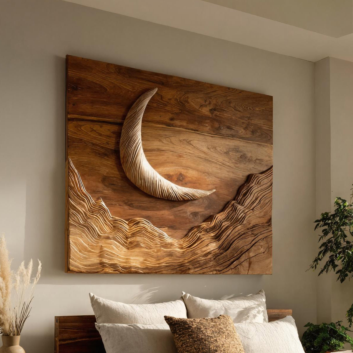 Minimalist Moon And Waves Wooden Wall Art For Home