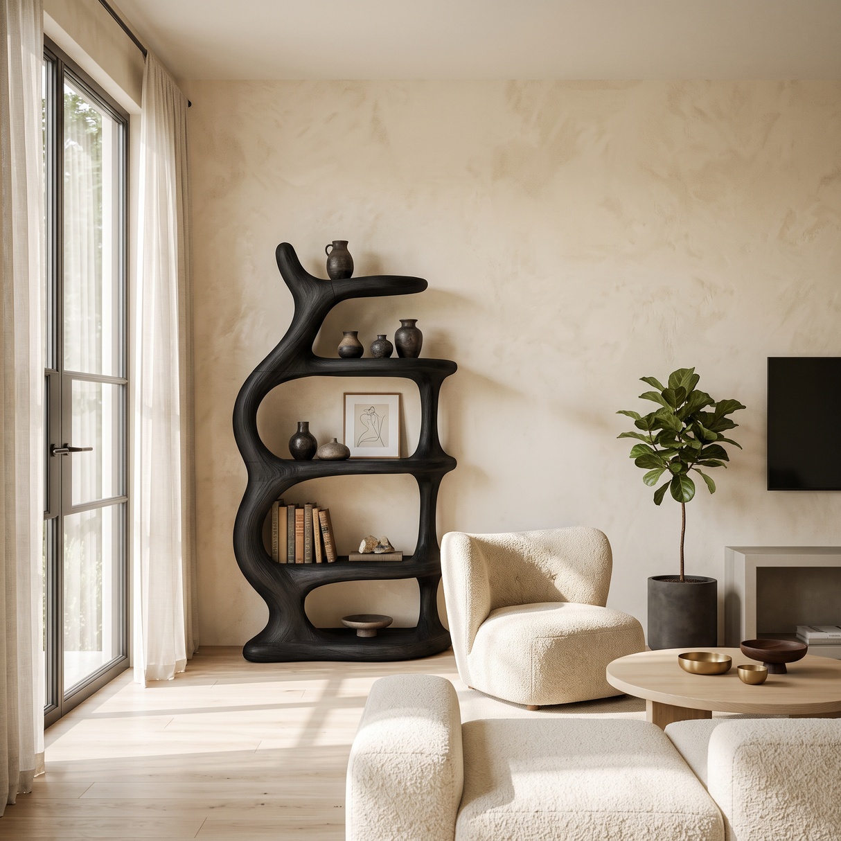 Organic Sculptural Freeform Bookshelf For Statement Contemporary Home