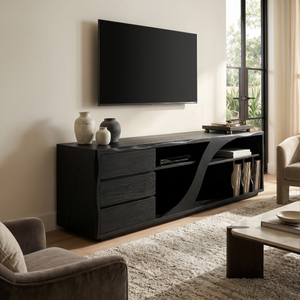 Sculptural Walnut TV Stand Modern Minimalist Interior