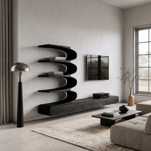 Minimalist Curved TV Console With Drawers For Living Design