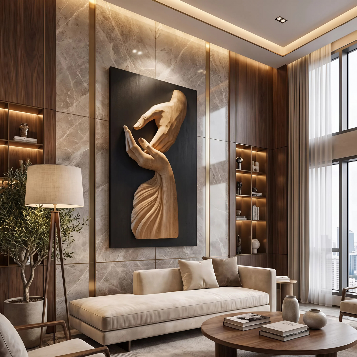 Mid Century 3D Wood Wall Art For Living Room Accent Decor
