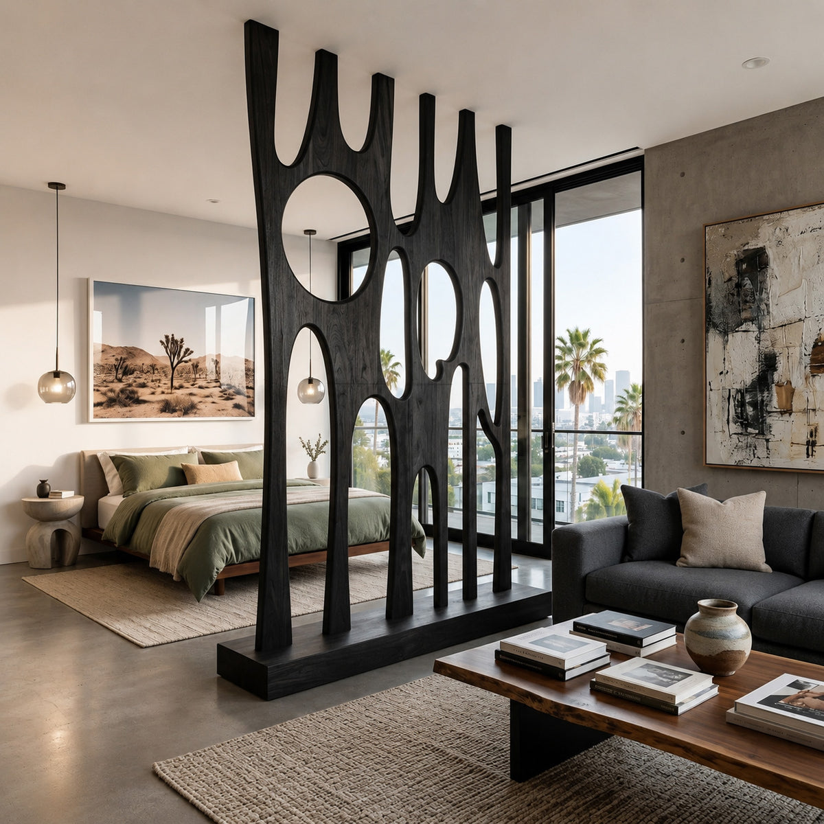 Modern Sculptural Room Divider With Artistic Carved For Bedroom