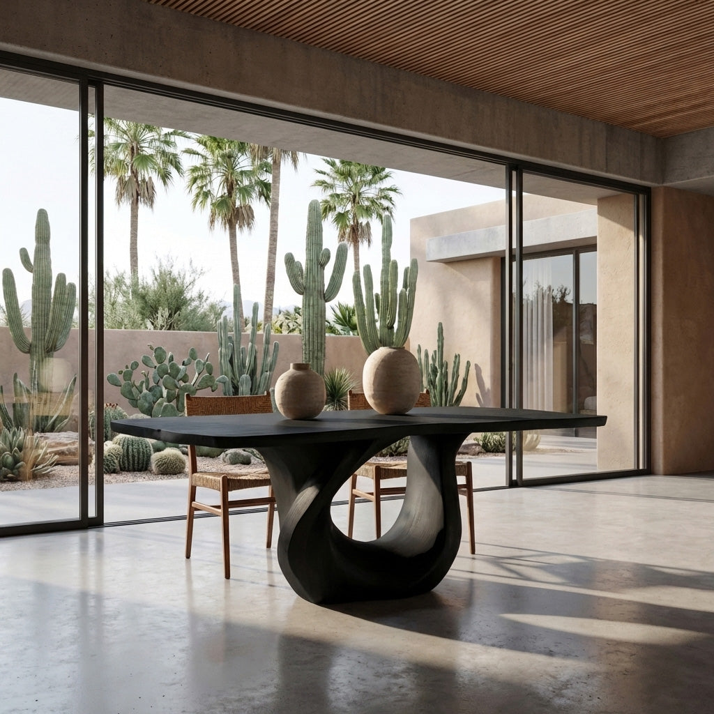 Modern Wooden Dining Table With Sculptural Base For Dining