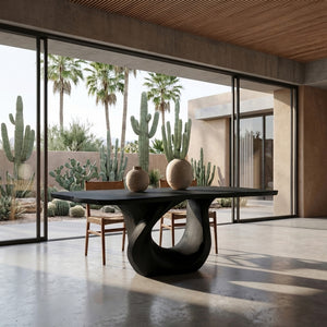 Modern Wooden Dining Table With Sculptural Base For Dining