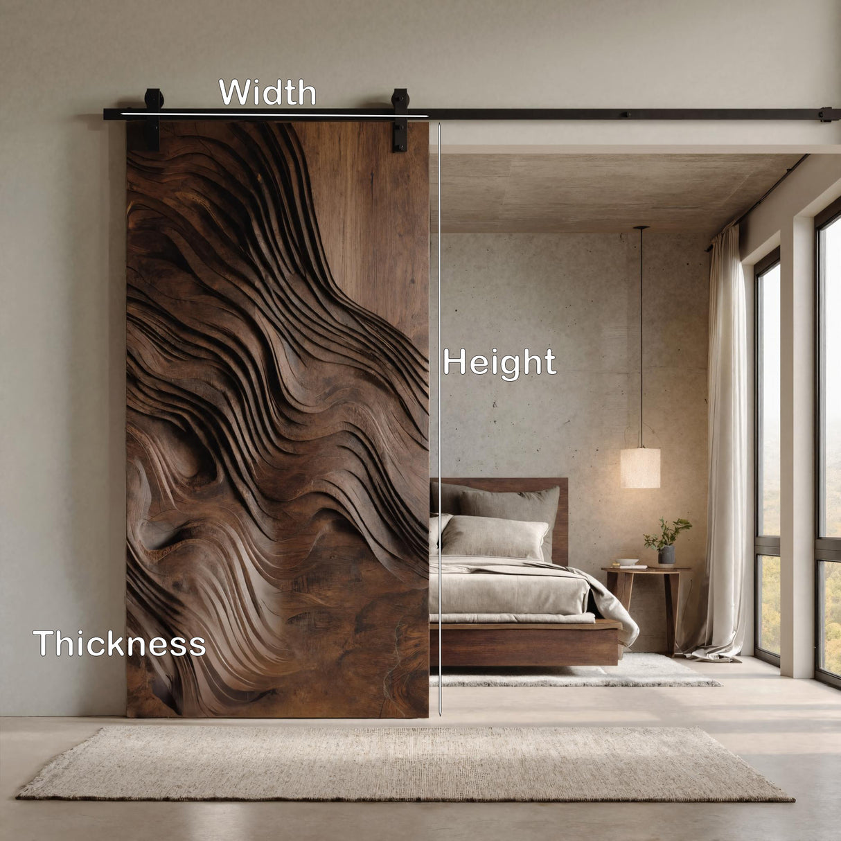 Modern Organic Wave Carved Sliding Door For Home Interior