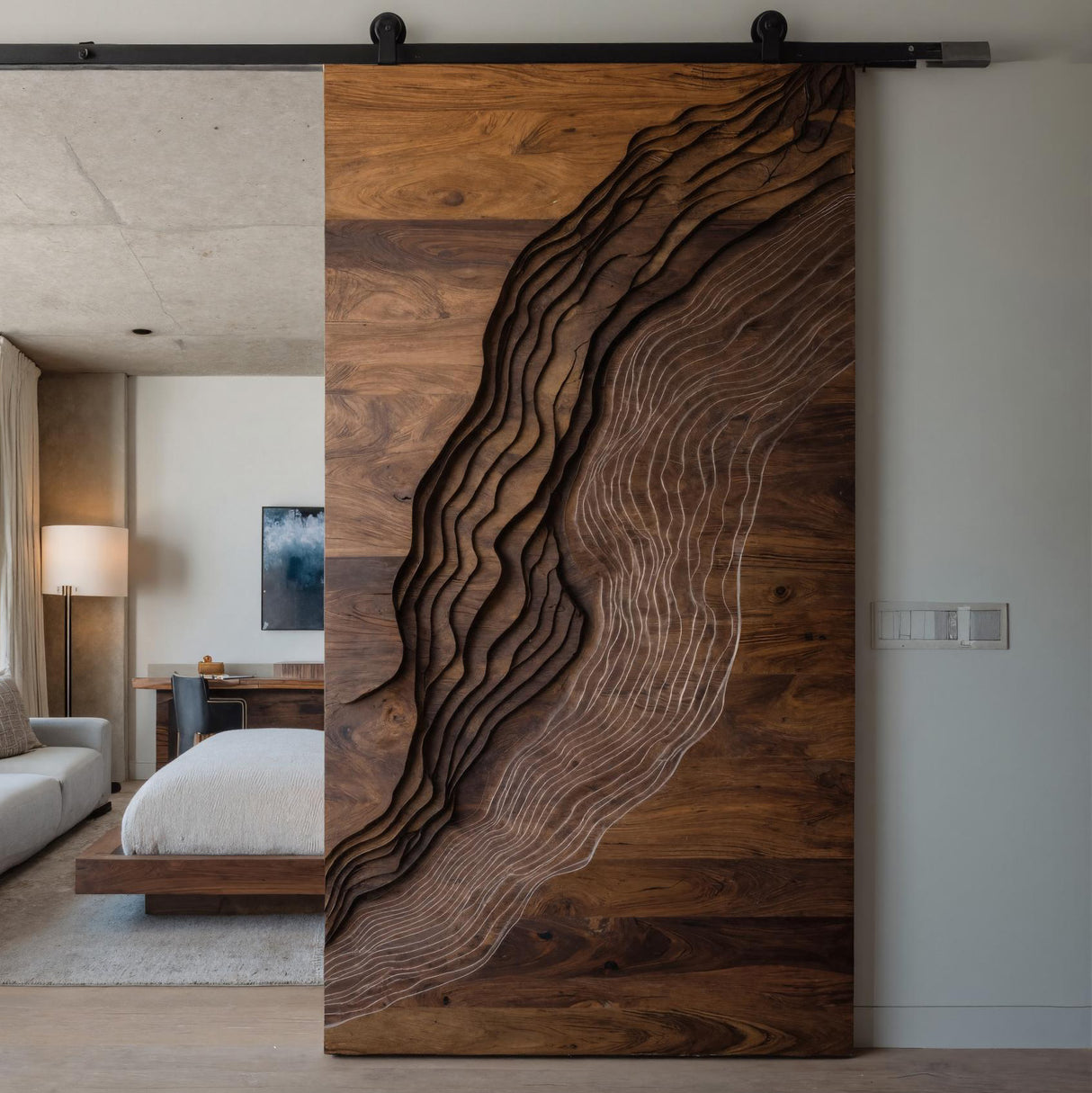 Contemporary Sculpted Wood Sliding Door For Home