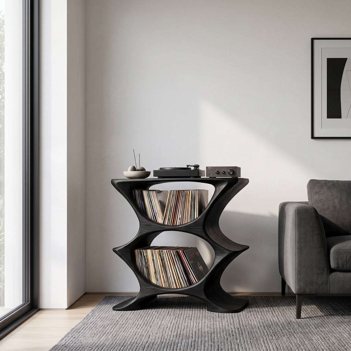 Contemporary Record Player Cabinet With 2-Tier Shelf For Living Room