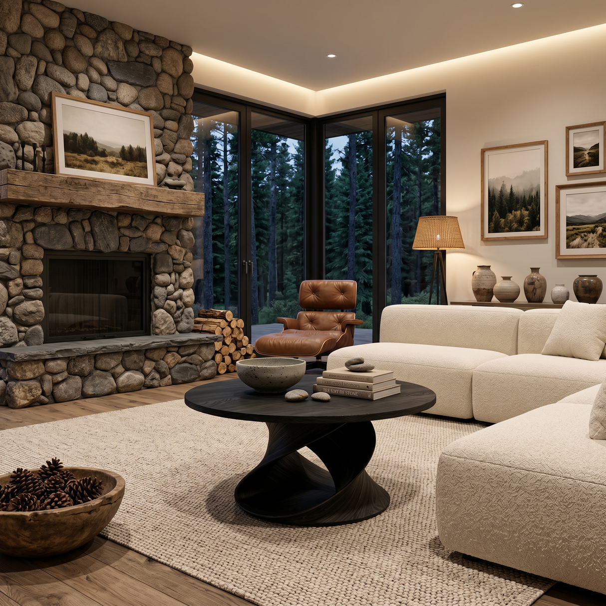 Round Coffee Table With Spiral Base For Contemporary Interior
