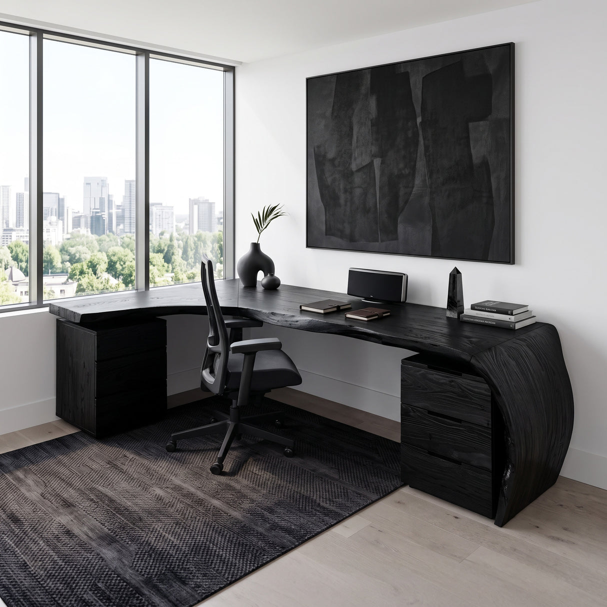 Minimalist Live Edge L Shaped Desk With Drawers For Workspace