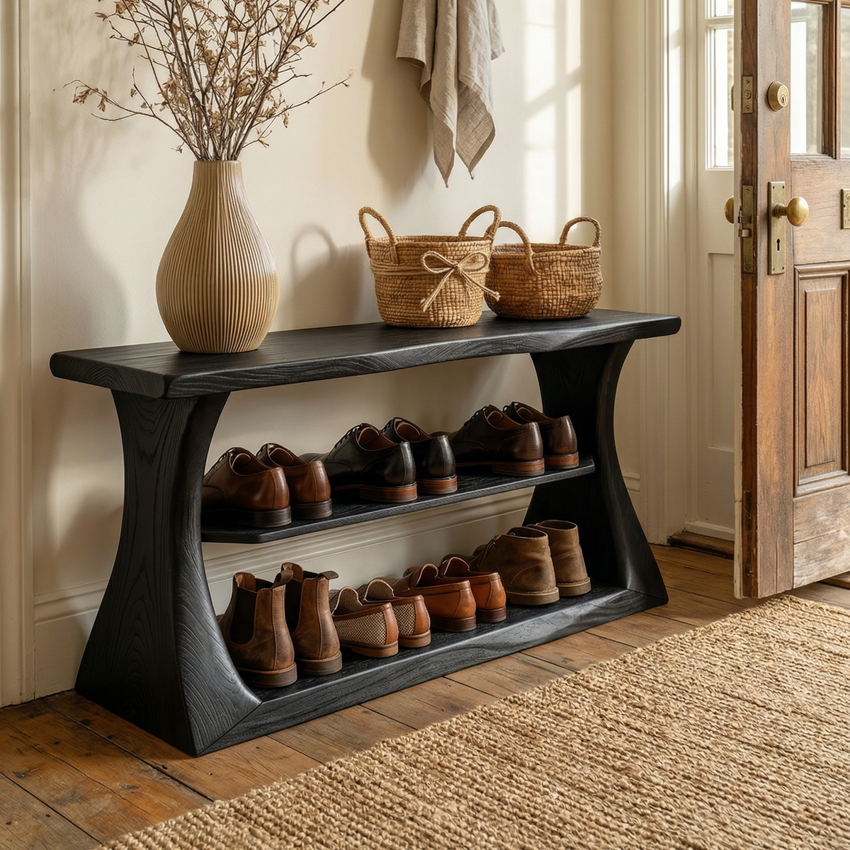Rustic Shoe Rack Shelf For Entryway Hallway Mudroom Storage Zone