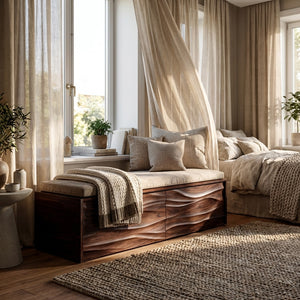 Organic Carved Storage Bench For Home Styles