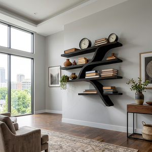 Handcrafted Wooden Wall Bookshelf With Organic Shape For Home