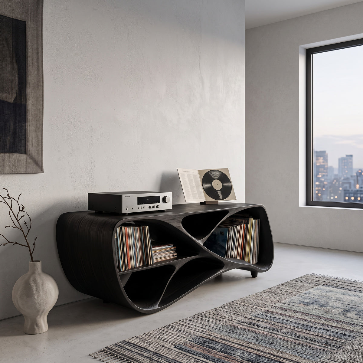 Contemporary Wooden Record Player Console For Living Room