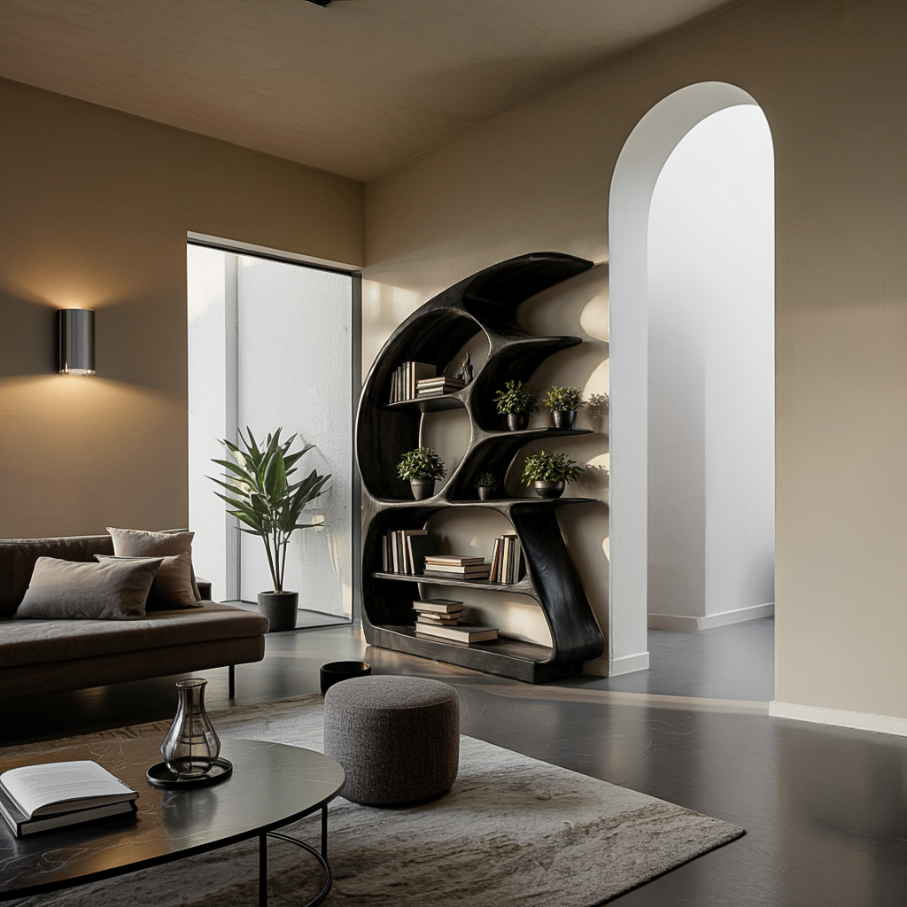 Contemporary Sculptural Wood Bookshelf For Living Room Decor