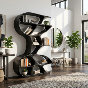 Wooden Bookshelf Unique Sculptural Design For Modern Living Room