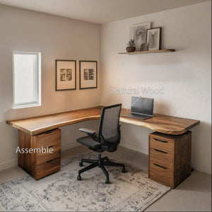 Organic L Shaped Corner Desk With Drawer For Home Office
