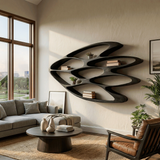Wooden Wall Bookshelf With Unique Shape For Living Room Wall