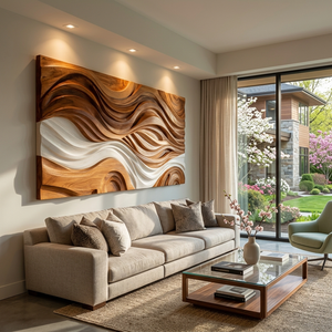 Modern Natural Wood Wall Art Wave Design For Living Room