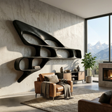 Organic Wooden Wall Bookshelf For Luxury Interior