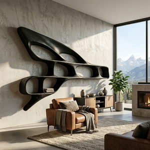 Organic Wooden Wall Bookshelf For Luxury Interior