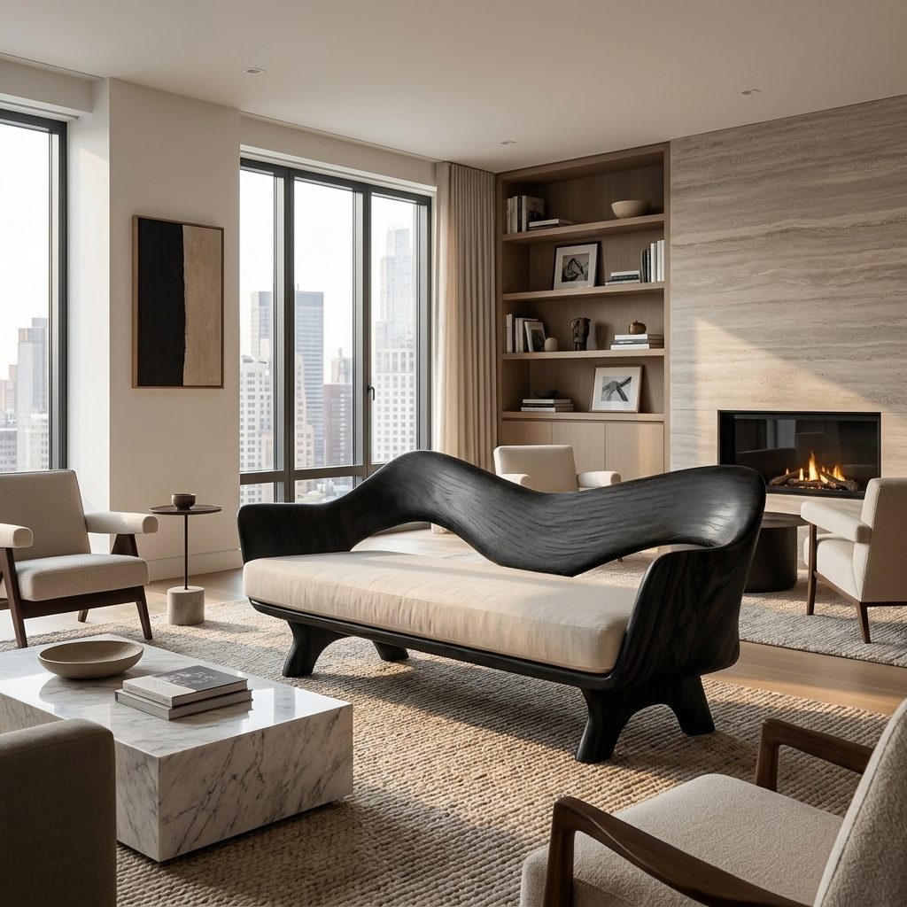Luxury Sculptural Wooden Sofa For Living Room