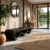 Modern Wooden Bench With Flowing Base For Hallway