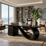 Modern Wooden Desk With Curved Base For Office