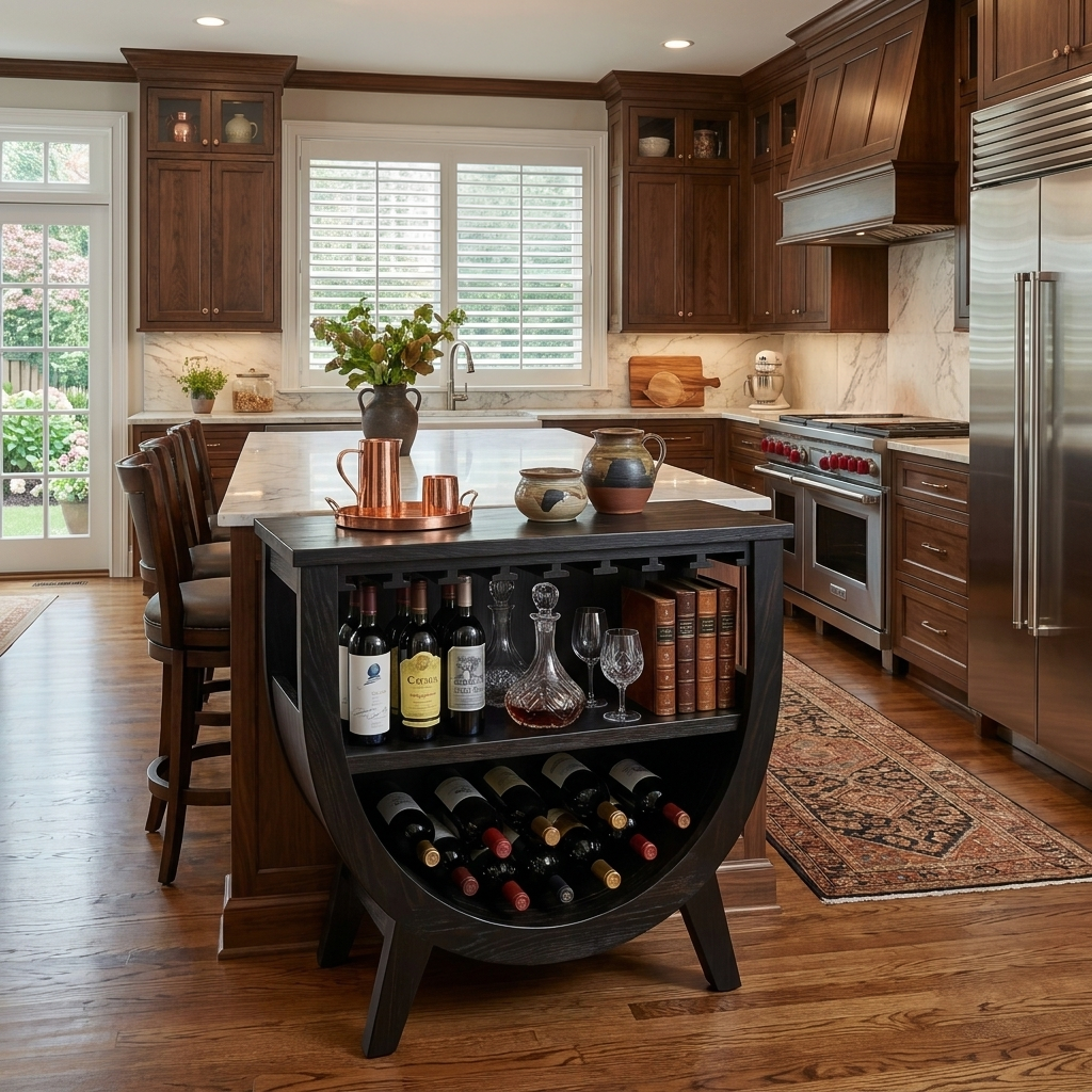Wooden Wine Cabinet With Built In Glass Rack For Kitchen