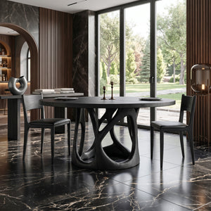 Organic Round Dining Table With Sculptural Leg For Dining Room