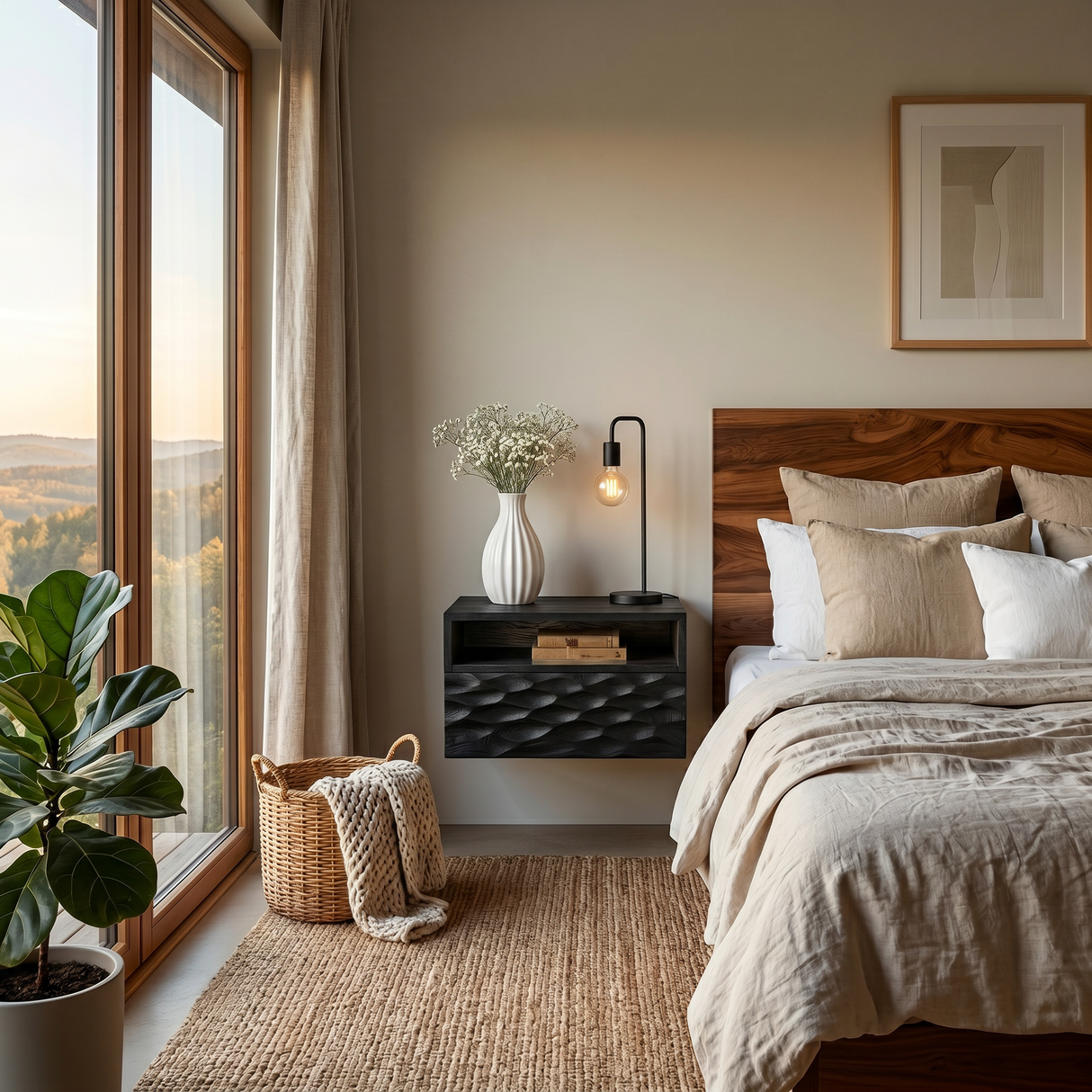 Modern Wooden Wall Mounted Nightstand With Open Shelf For Bedroom
