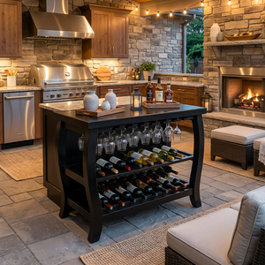 Sculptural Wooden Wine Cabinet With Glass Rack For Island Decor