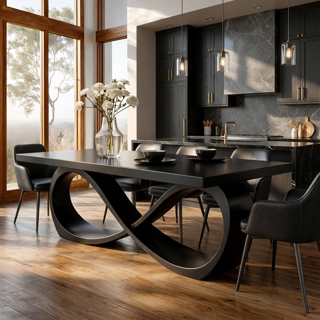 Modern Wooden Dining Table With Sculptural Base For Dining Room