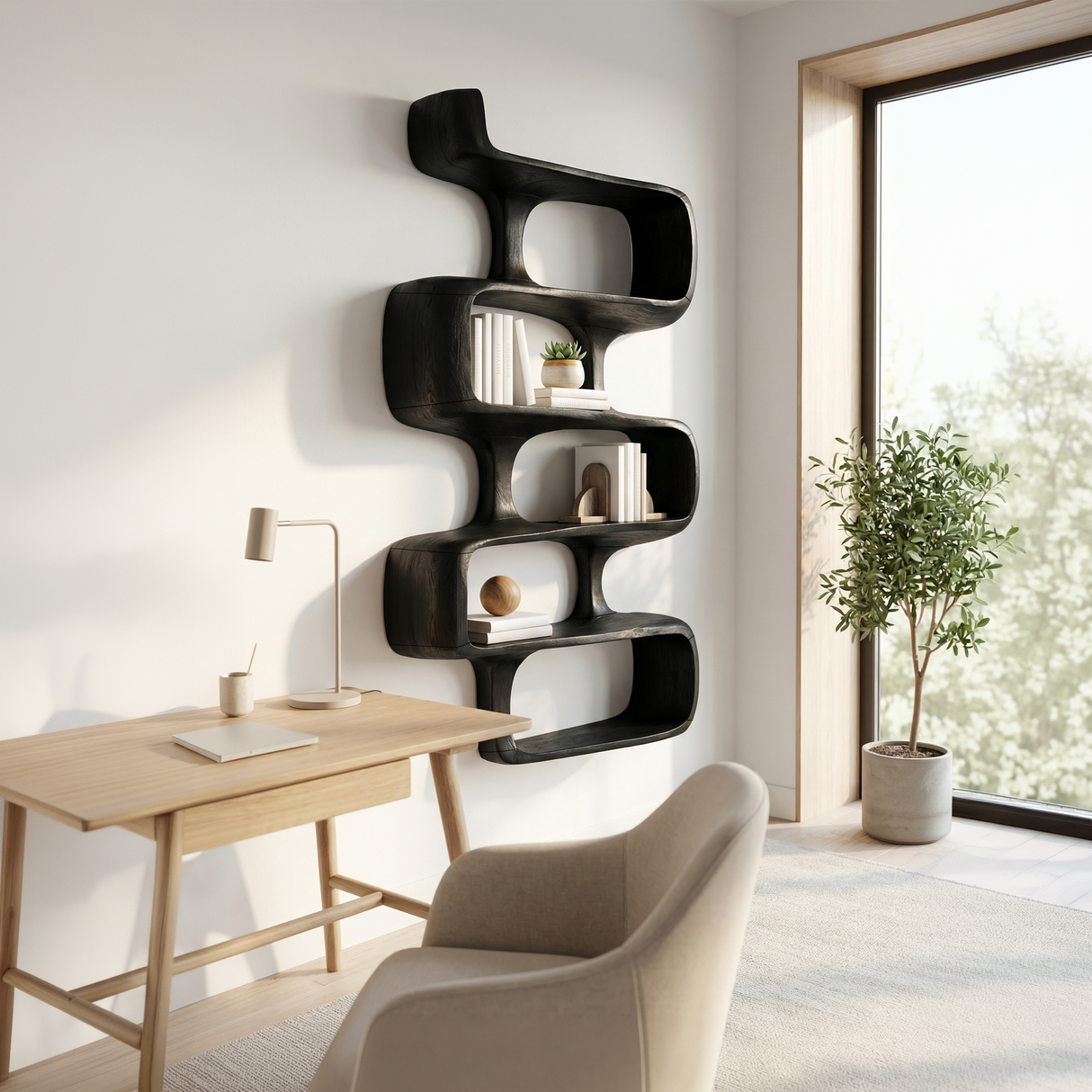 Mid Century Modern Abstract Bookshelf Dining Room Storage