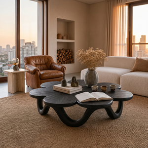 Floral Coffee Table With Sculptural Base For Modern Interior