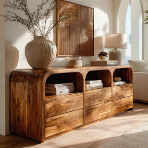Contemporary Wood Sideboard With 3 Compartments For Home Storage