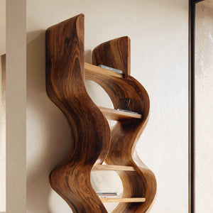 Organic Solid Wood Wall Bookcase For Modern Entryway