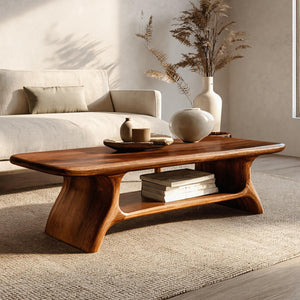 Modern Wooden Coffee Table With Open Shelf For Home Decor