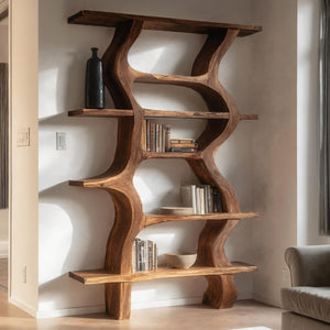 Modern Bookcase With Curved Open Shelf For Living Room