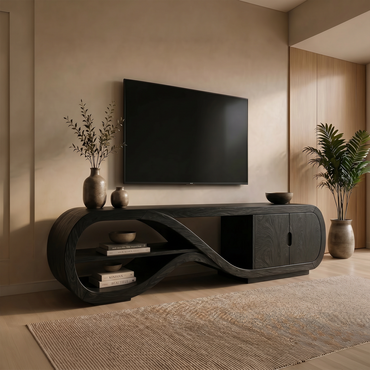 Organic Curved TV Cabinet Contemporary Living Room