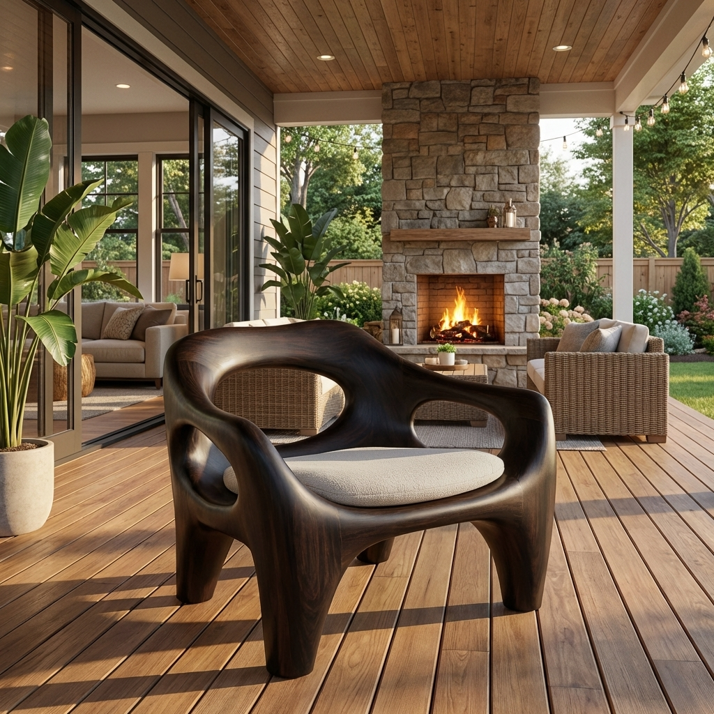 Modern Sculptural Natural Wood Accent Chair For Living Space