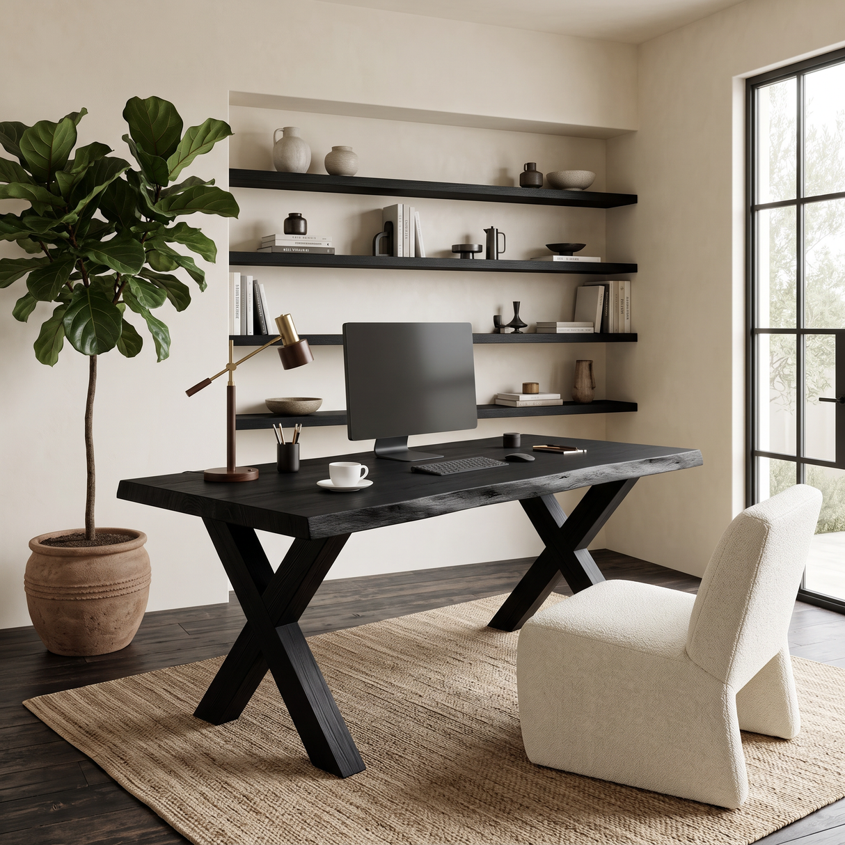 Modern Sculptural Live Edge Desk With Curved Legs For Studio