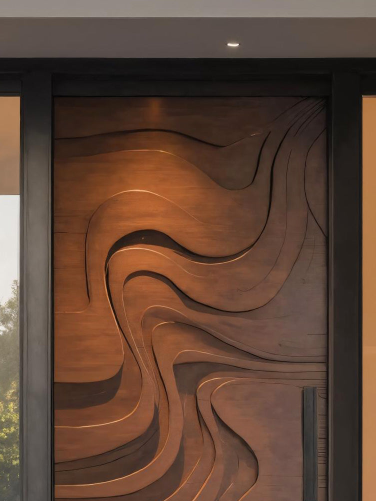 Sculptural Front Door With Flowing Wave Design For Entryway